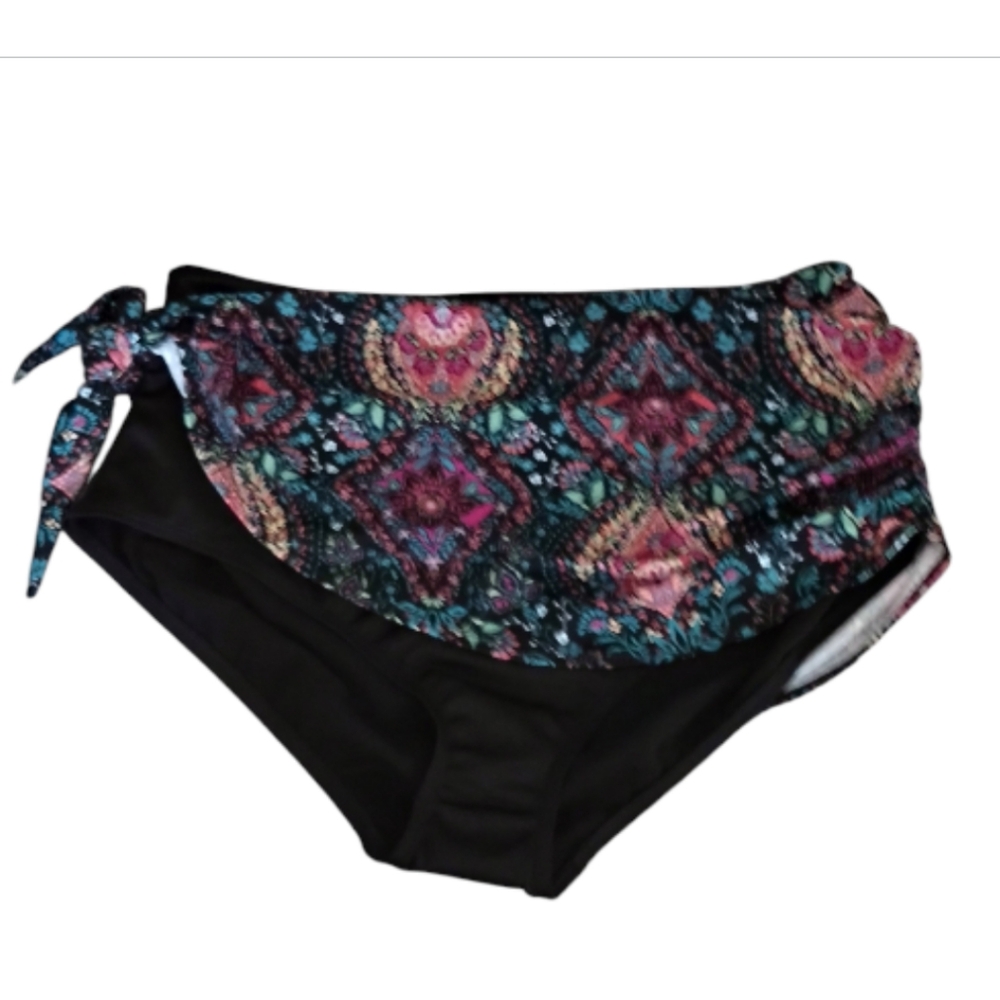 Torrid Black Purple Pink Blue Scarf Side Tie Ruched Swim Bikini Bottoms Size 3WT